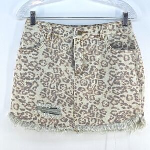 Style Rack Faded Leopard Print Denim Mini Skirt Medium Distressed Animal Mobwife